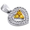 Natural Yellow Diamond Heart Pendant 10K White Gold Round Cut 1/3 CT.