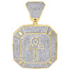 10K Yellow Gold Diamond Ankh Cross Pendant Octagon Medallion 1.85" Charm 1.44 CT.