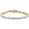 10K Yellow Gold Round & Baguette Cut Diamond Bracelet 7" Hexagon Frame Link 1 CT