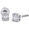 14K White Gold Round & Baguette Diamond 5.45mm Mini Square Stud Earrings 0.25 Ct