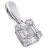 14K White Gold Round & Baguette Diamond Mystery Set Square Mini Pendant 0.12 Ct.