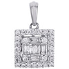 14K White Gold Round & Baguette Diamond Mystery Set Square Halo Pendant 0.20 Ct.