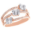14K Rose Gold Round & Baguette Diamond Triple Bypass Open Cocktail Ring 0.75 Ct.