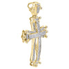 10K Yellow Gold Diamond Cross Pendant Round Cut Pave Domed Design Charm 0.69 Ct.