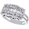 14K White Gold Round & Baguette Diamond Tiered Square Cocktail Ring 0.87 CT.