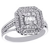 14K White Gold Round & Baguette Diamond Octagon Double Halo Cocktail Ring 1/2 CT