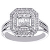 14K White Gold Round & Baguette Diamond Octagon Double Halo Cocktail Ring 1/2 CT