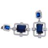 14K White Gold Diamond & Emerald Cut Sapphire Chandelier Dangler Earring 3.44 CT