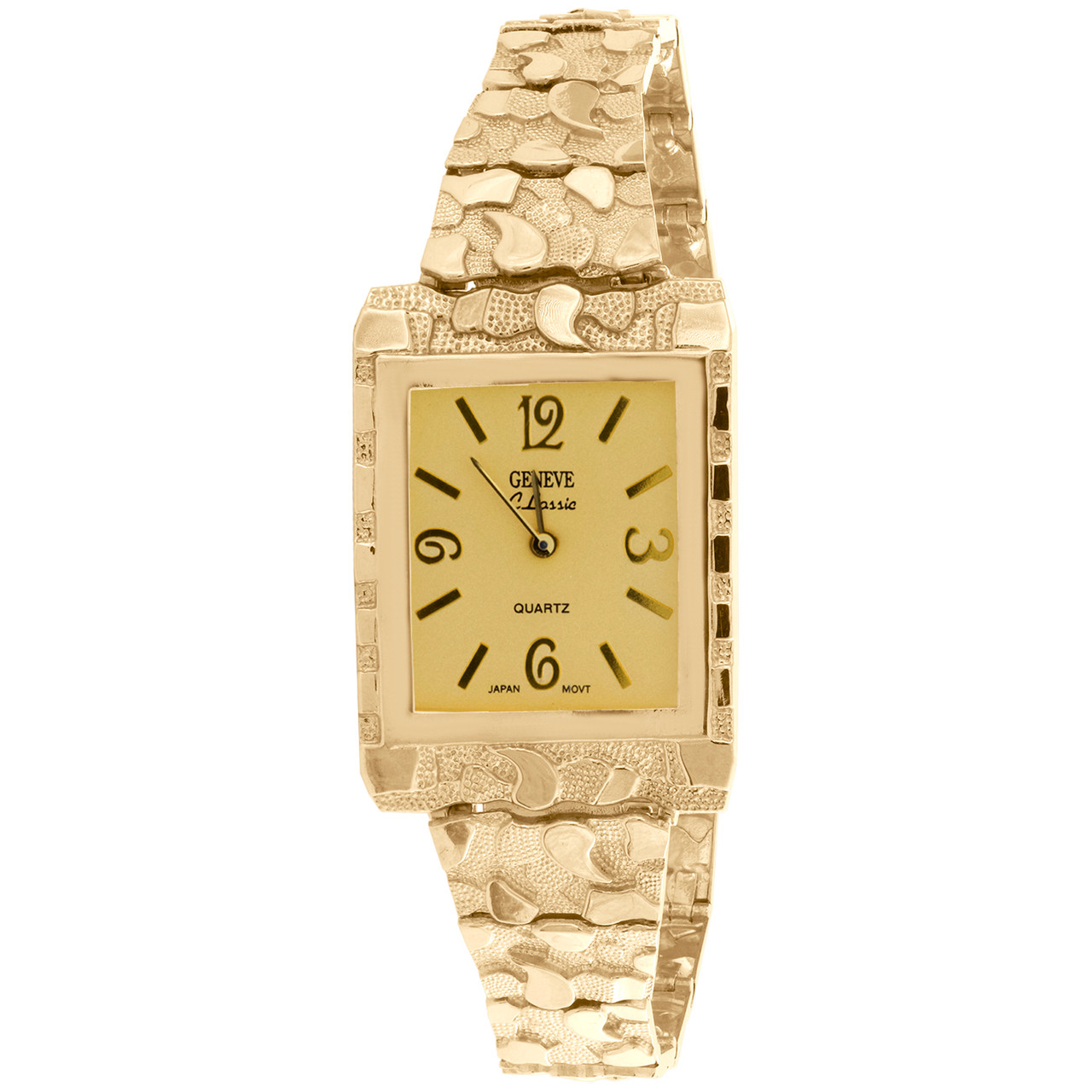 10K Yellow Gold Geneve Classic Nugget Watch 24mm x 24mm Black or