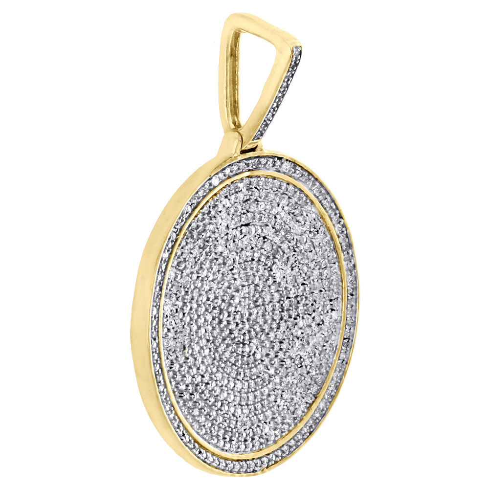 10K Yellow Gold Genuine Round Diamond Medallion Pendant 1.60" Pave