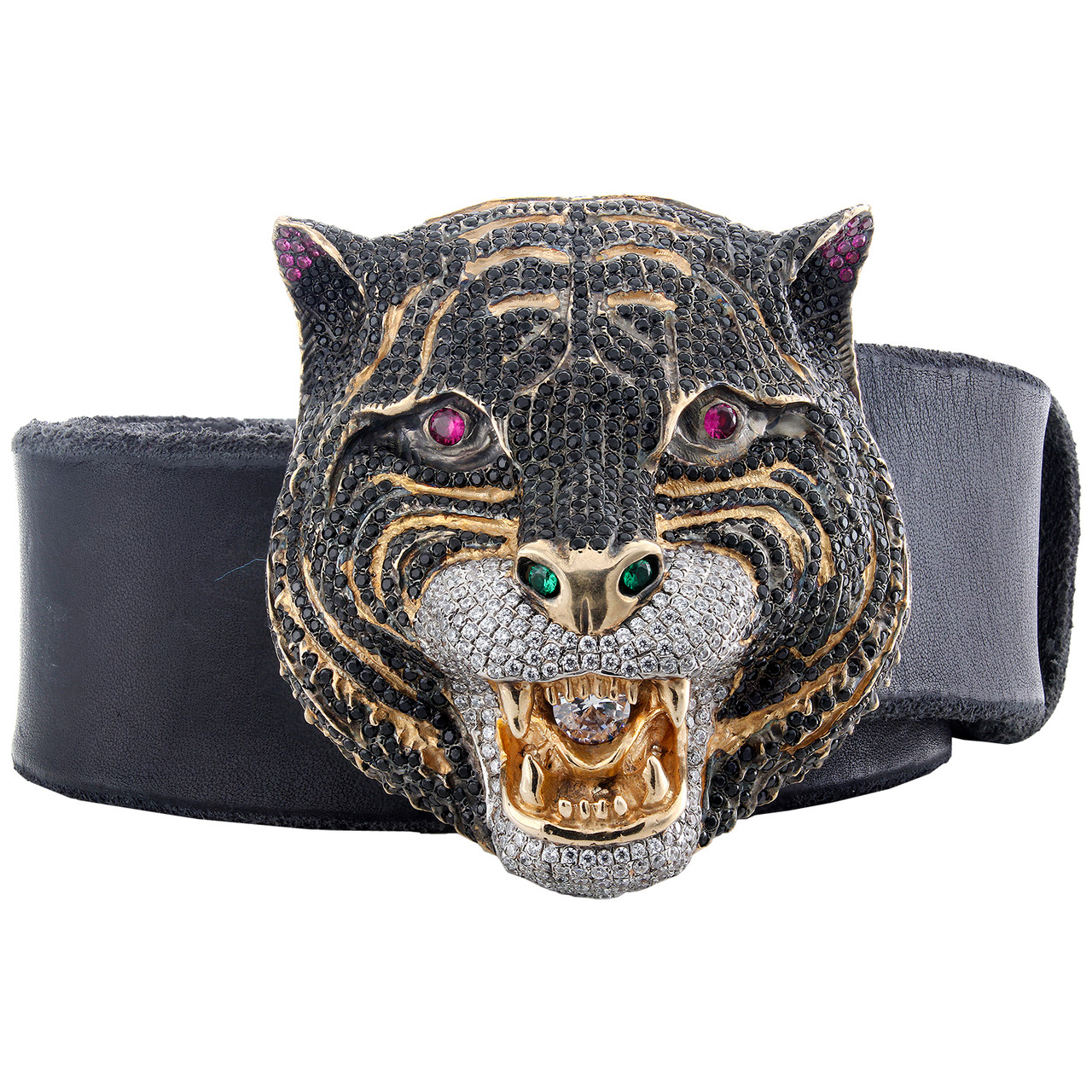 Mens Gucci Leather Belt with Feline 
