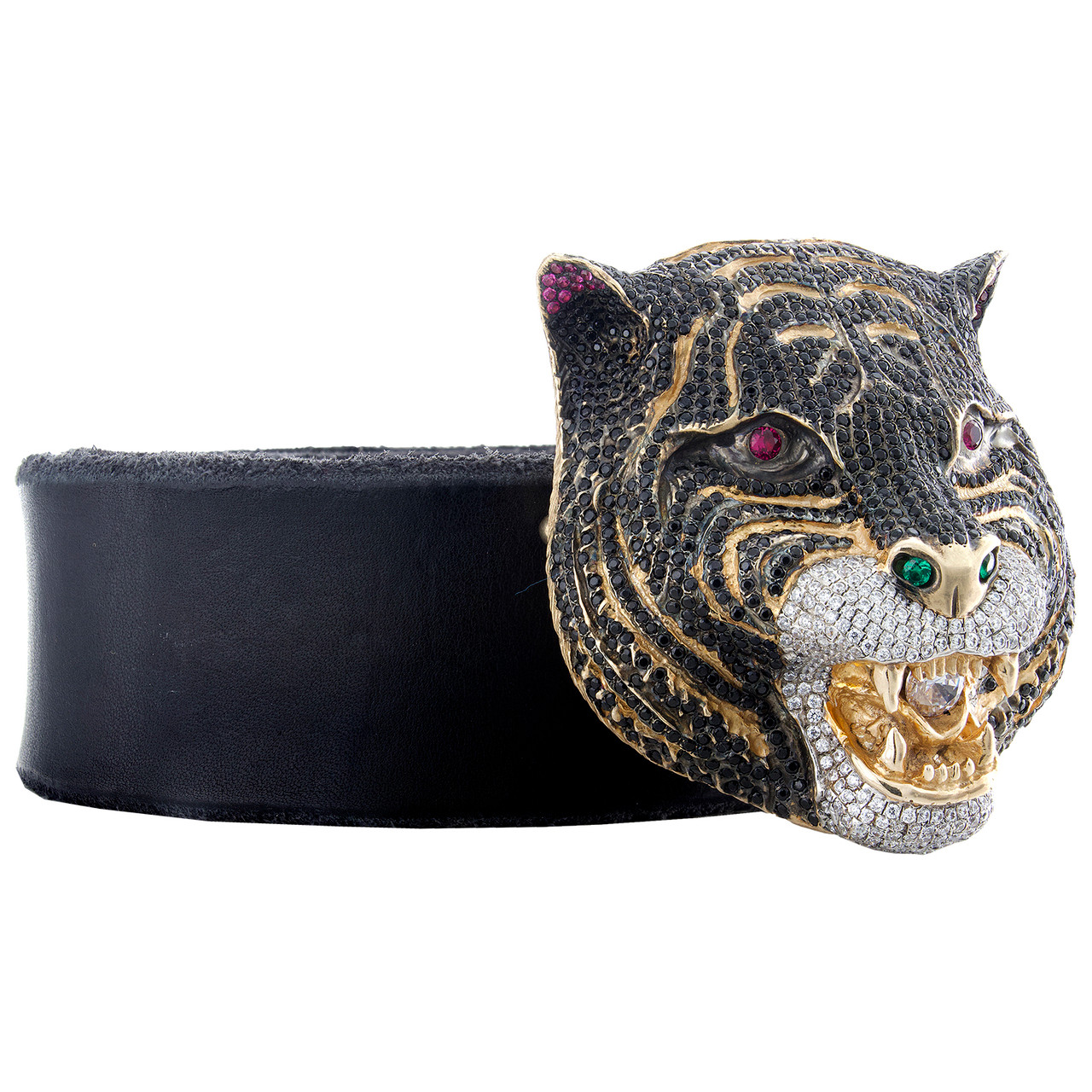 Mens Gucci Leather Belt with Feline 