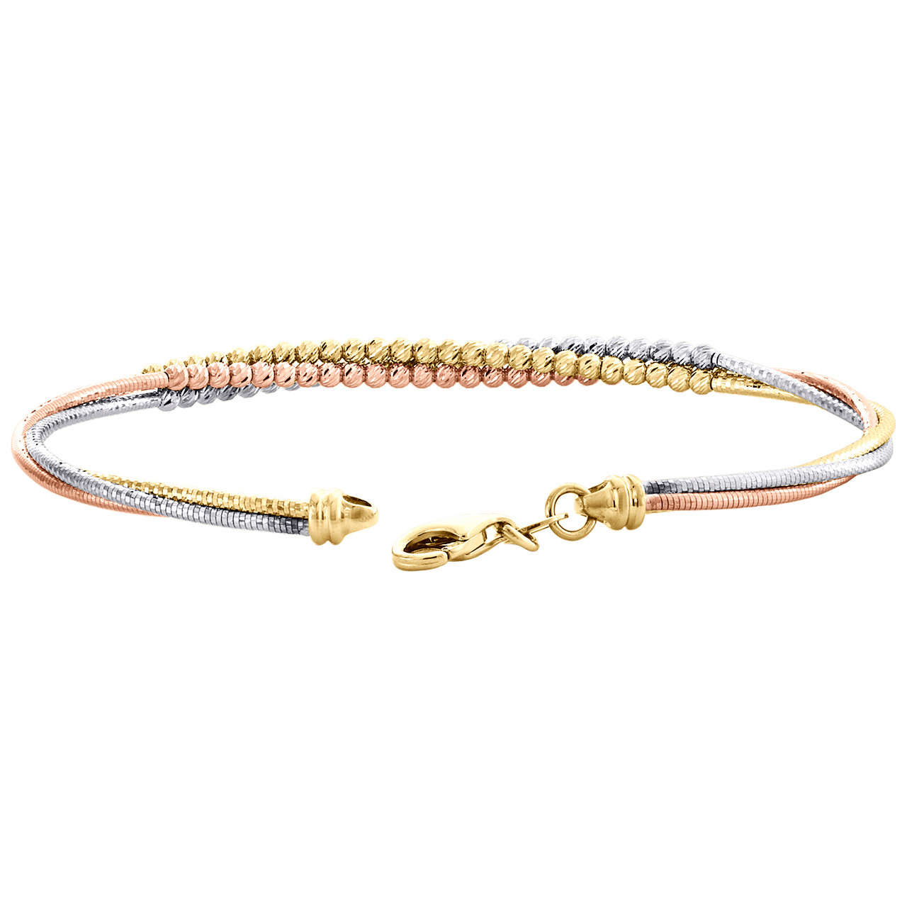 knavetokyo ジャメゴン　REALGOLDカラー 14K Tri Color Gold Italian Braided Snake Diamond Cut Strand Beaded