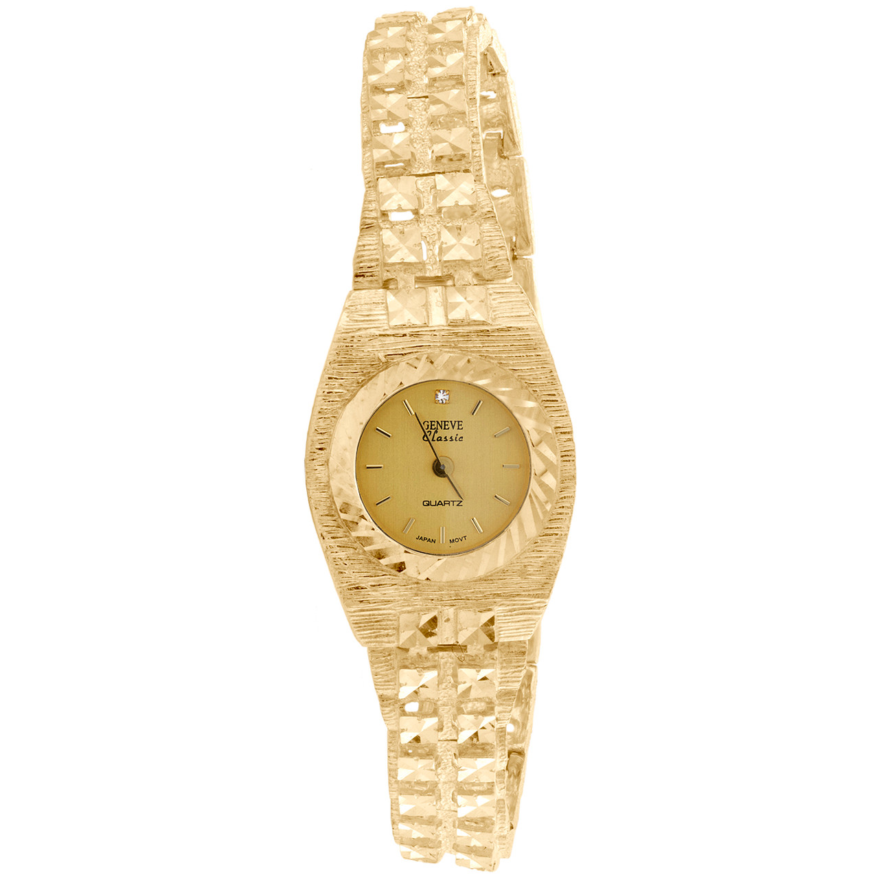 montre Nugget Geneve Classic pour femme en or jaune 10 carats avec cadran noir ou champagne 19 mm