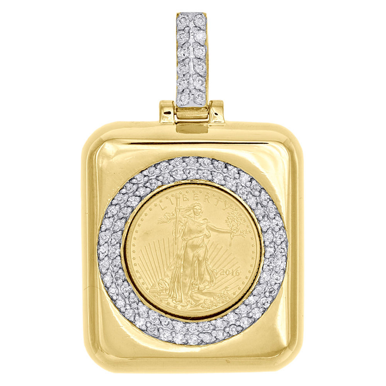 Colgante de moneda Lady Liberty oro amarillo de 22 quilates, 1/4 oz, de de 10 quilates, 1,10 quilates. Diamantes y relojes JFL