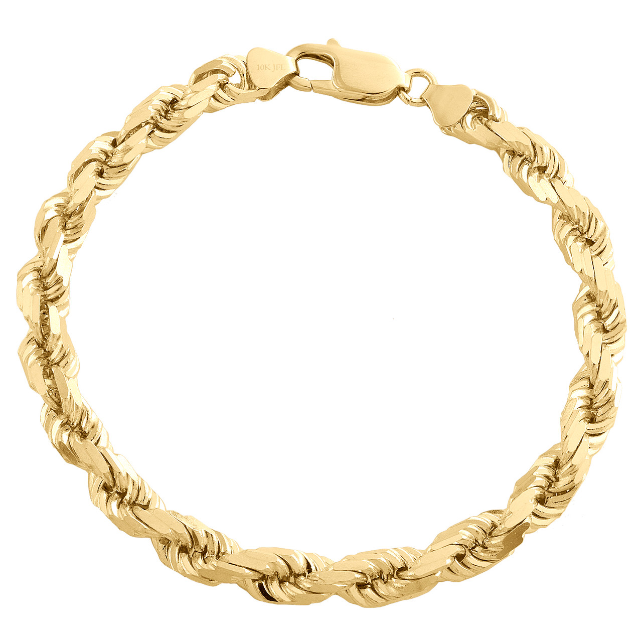 10K Yellow Gold 7mm Solid Diamond Cut Rope Link Bracelet Lobster Clasp 8-9  Inch