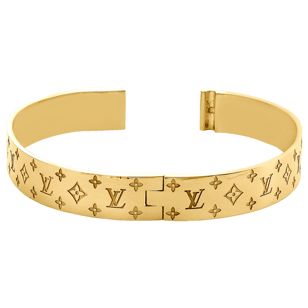 Louis Vuitton Classic LV Logo & Monogram Pattern Female High End Yellow  Gold Plated Cuff Bangle Fashion Jewellery For Birthday