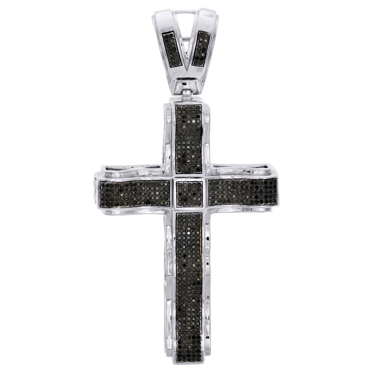 Mens Sterling Silver Black Diamond Statement Cross Pendant