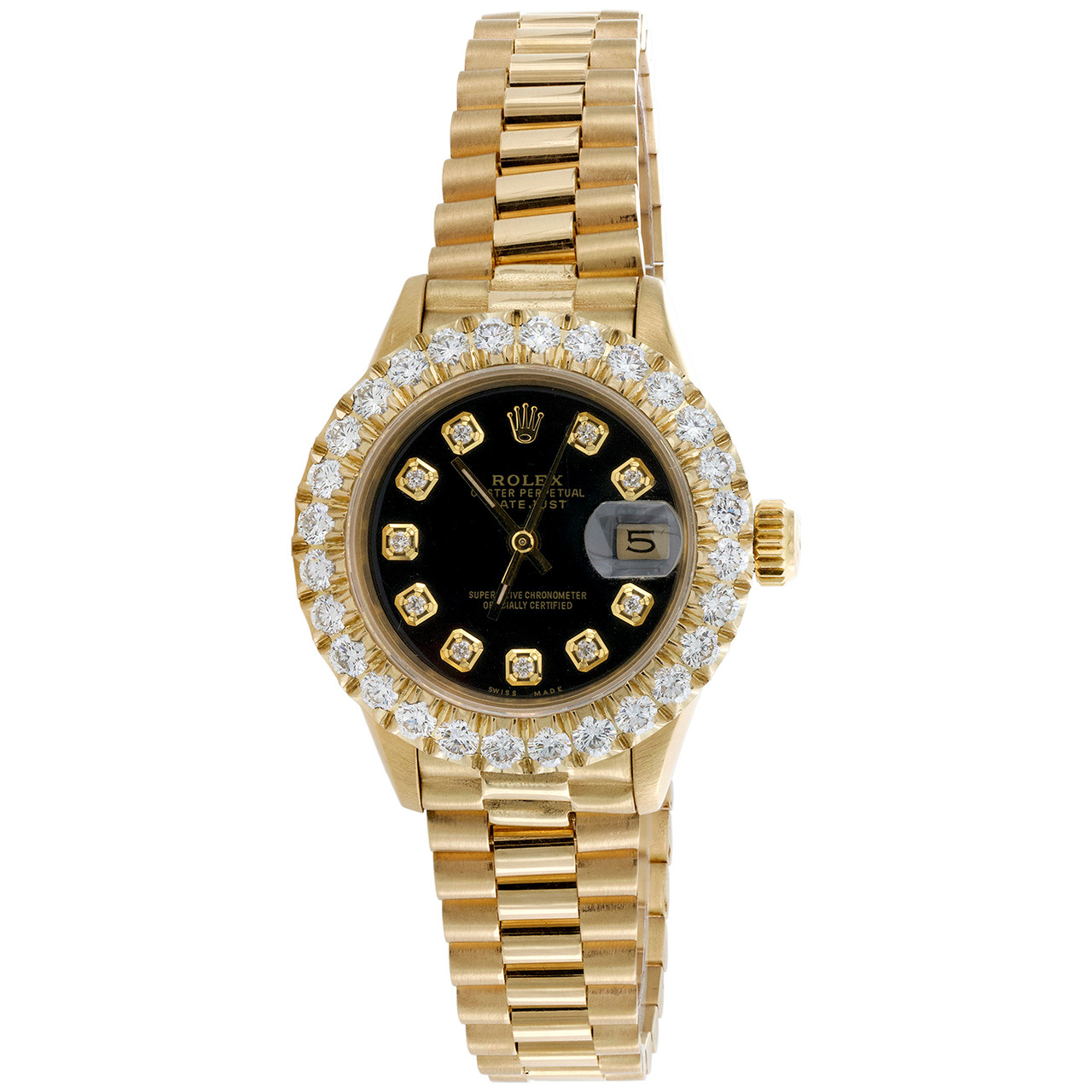 Women's Diamond Watch Rolex Datejust 26mm 18K Gold President Bracelet