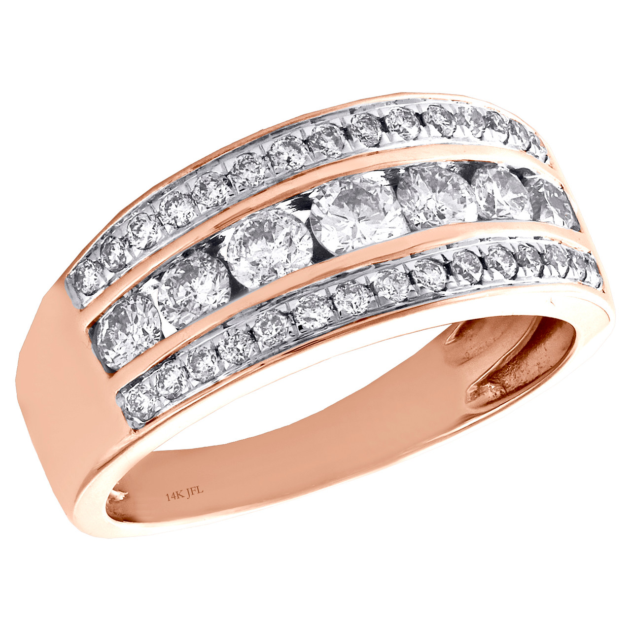 Fede nuziale da donna in oro rosa 10 kt con vero diamante rotondo, anello  con canale da 11 mm, 1 ct. - Diamanti e orologi JFL