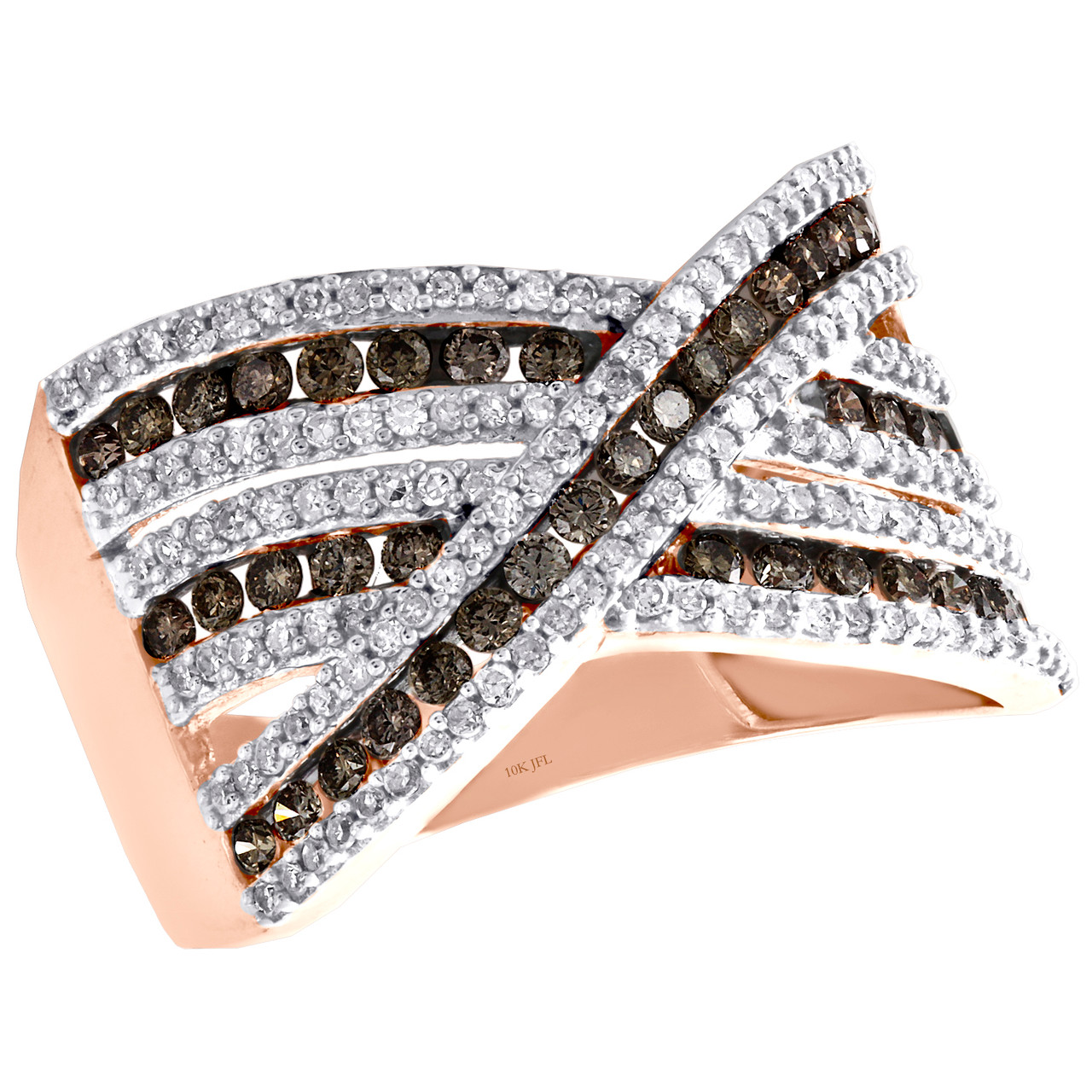 10K Rose Gold Brown Diamond Crossover Anniversary Band Right Hand