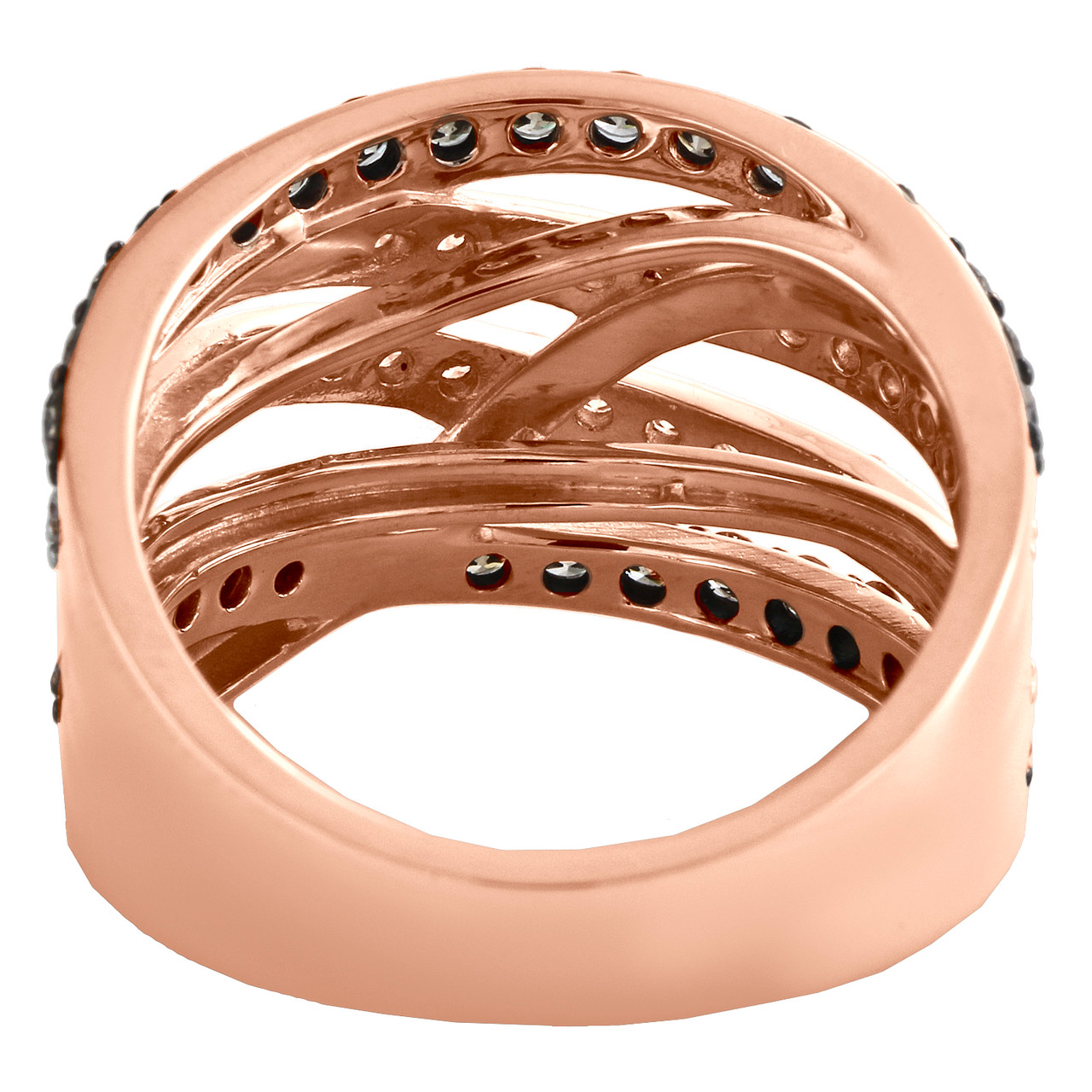 14K Rose Gold Brown Diamond Crossover Cocktail Ring Anniversary