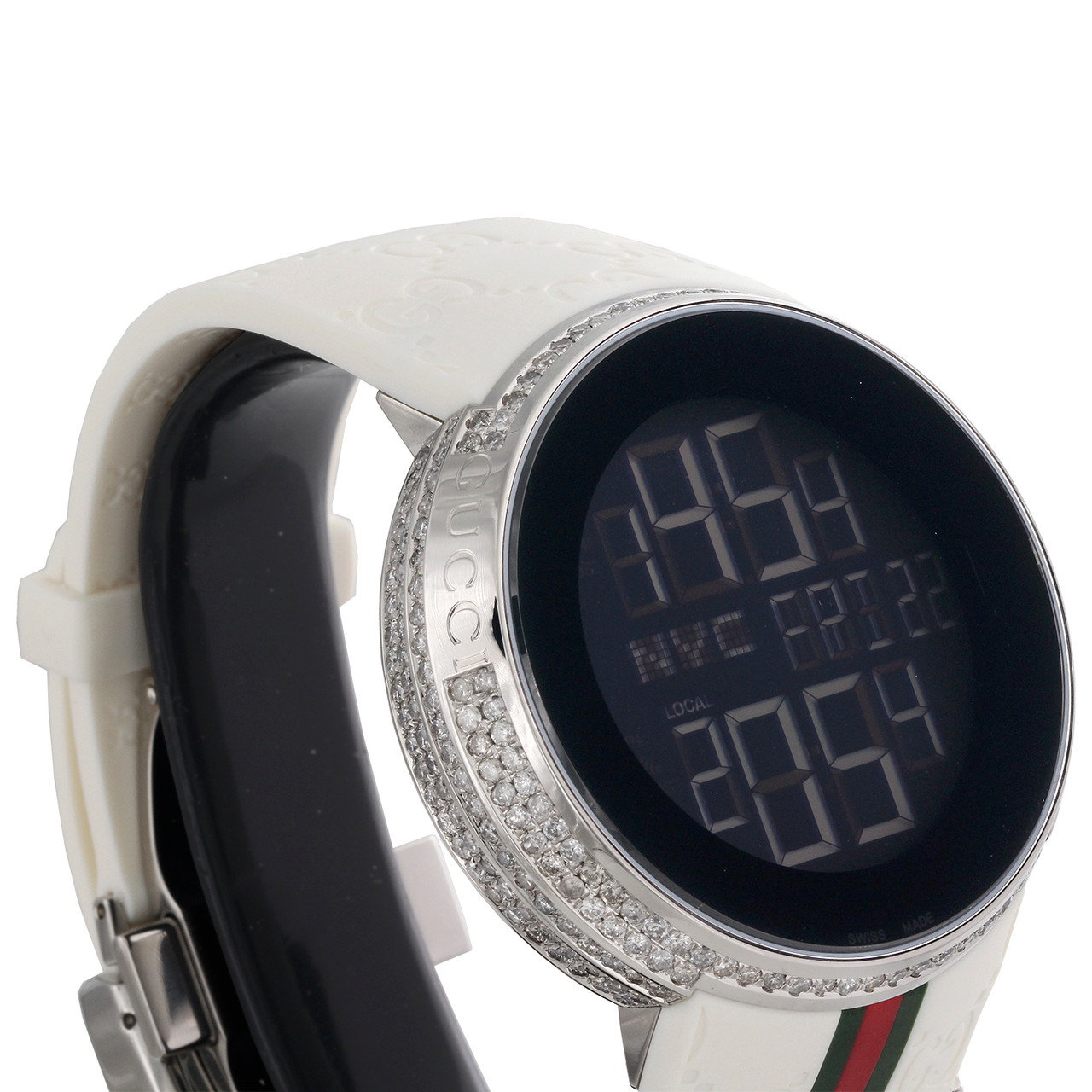 Gucci Diamond White Watch Mens Full Casing Ya114214 5 Row Custom Digital   CT. - JFL Diamonds & Timepieces