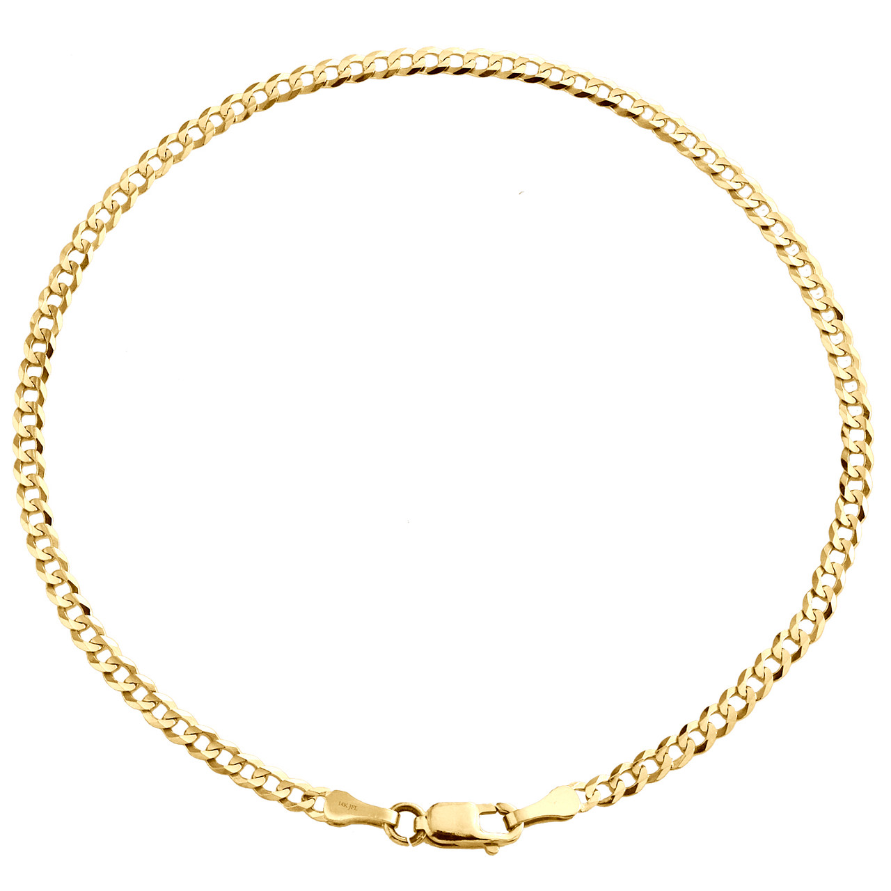 14K Yellow Gold 2.50mm Solid Plain Curb Cuban Link Anklet / Bracelet 7 - 10  Inch