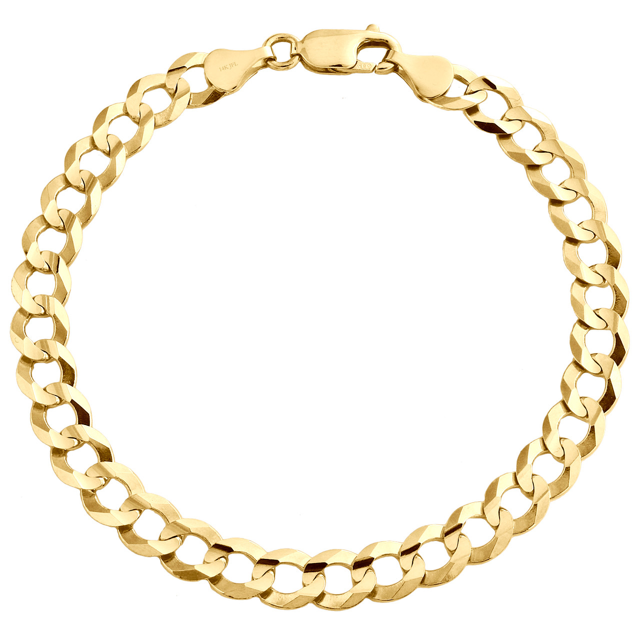 14K Yellow Gold 7mm Solid Plain Curb Cuban Link Lobster Clasp Bracelet 8-9  Inch