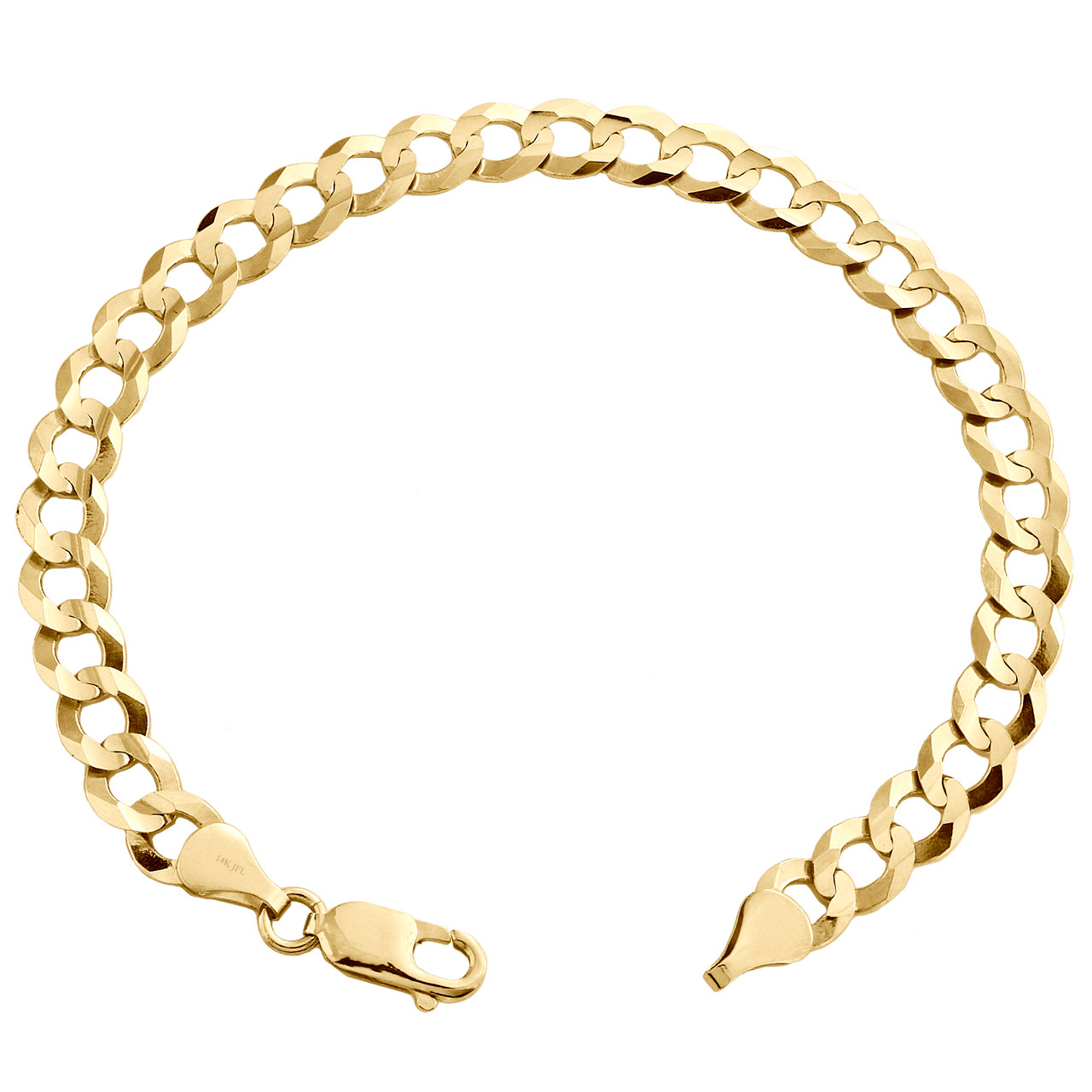 14K Yellow Gold 7mm Solid Plain Curb Cuban Link Lobster Clasp Bracelet 8-9  Inch