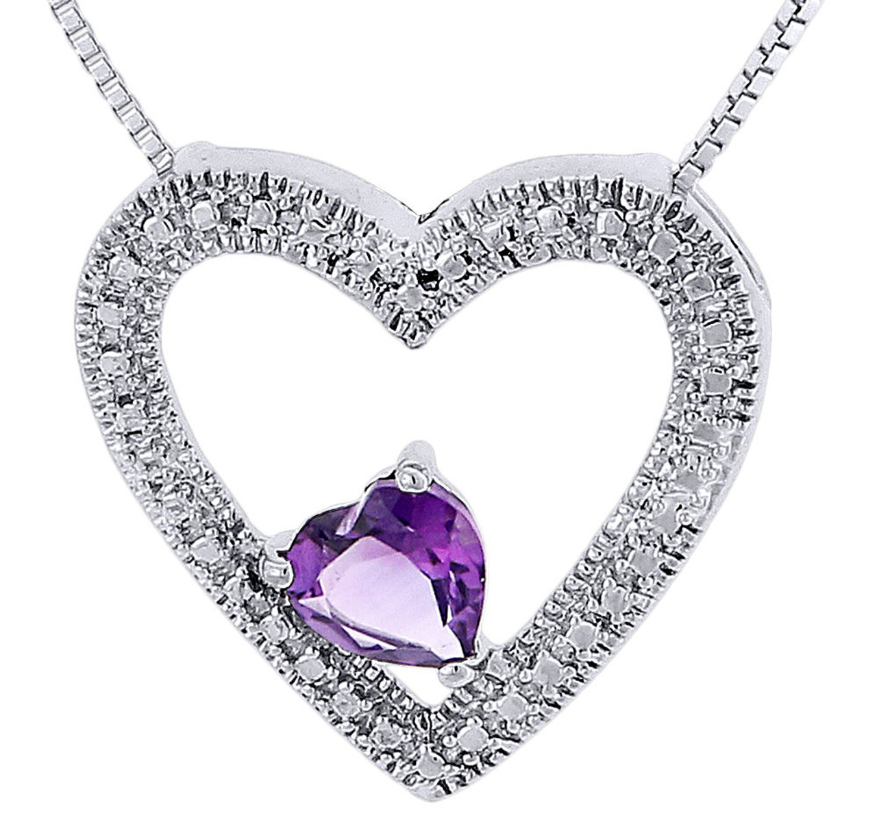 Amethyst Created Heart .925 Sterling Silver Pendant with