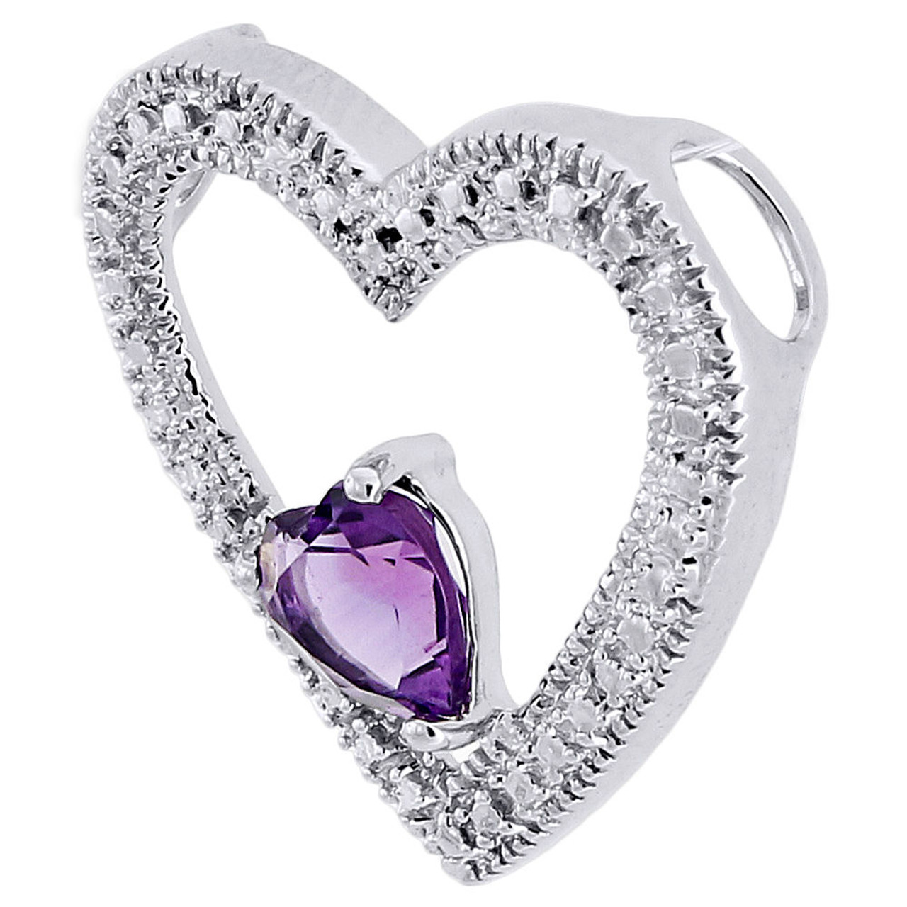 Amethyst Created Heart .925 Sterling Silver Pendant with