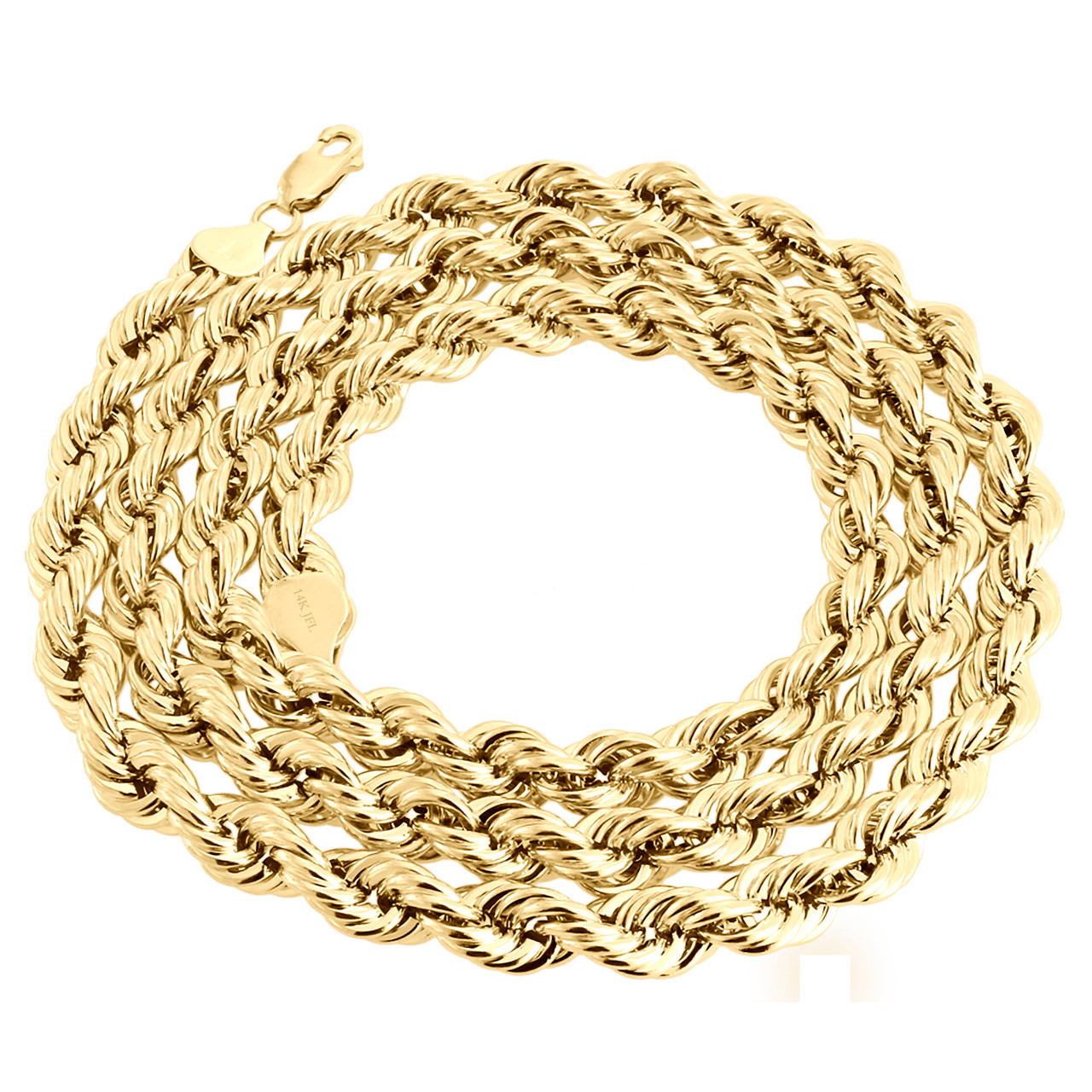 14K Yellow Gold 7mm Solid Diamond Cut Rope Chain Link Necklace 22 - 30  Inches