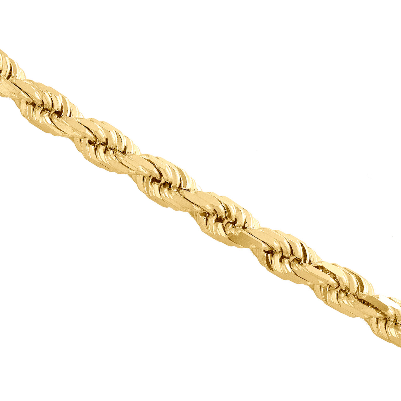 14K Yellow Gold 7mm Solid Diamond Cut Rope Chain Link Necklace 22