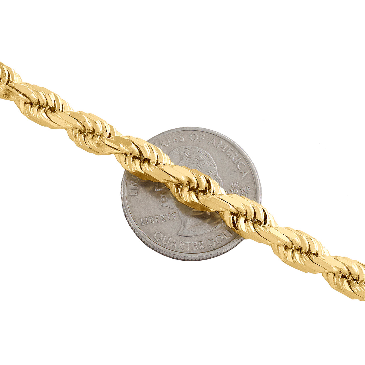14K Yellow Gold 7mm Solid Diamond Cut Rope Chain Link Necklace 22