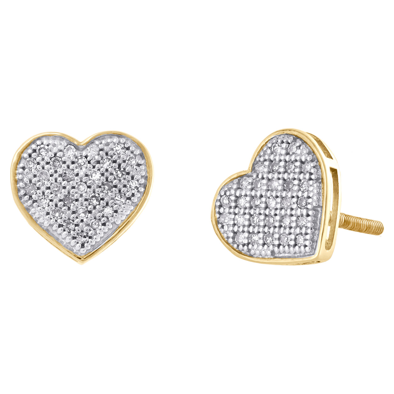 10k Yellow Gold Pave Diamond Heart Earrings in Screw Back 0.27 Ctw –  Avianne Jewelers