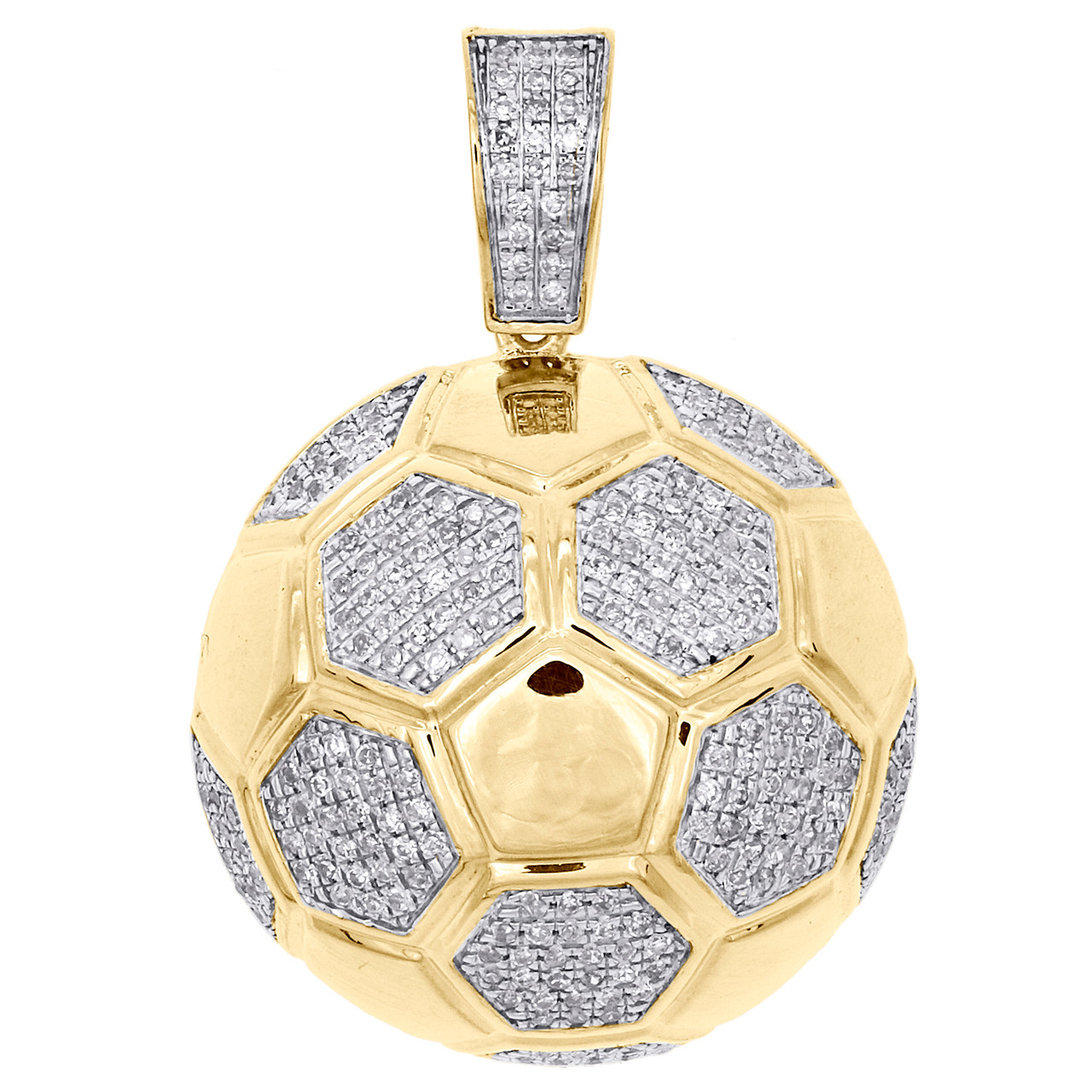 10k Yellow Gold Round Diamond Soccer Ball Pendant 1 20 Mens Pave Charm 1 2 Ct Jfl Diamonds Timepieces