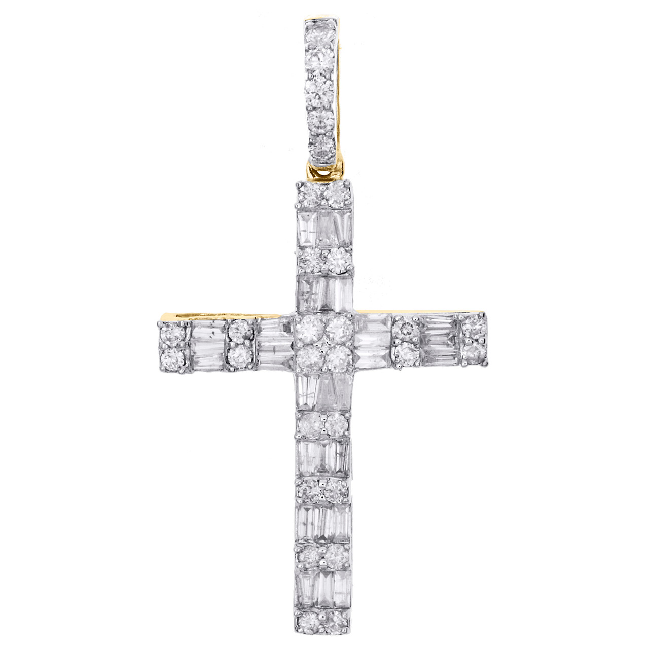 Men's Diamond Cross Charm 2 ct tw Round & Baguette-cut 10K Yellow Gold