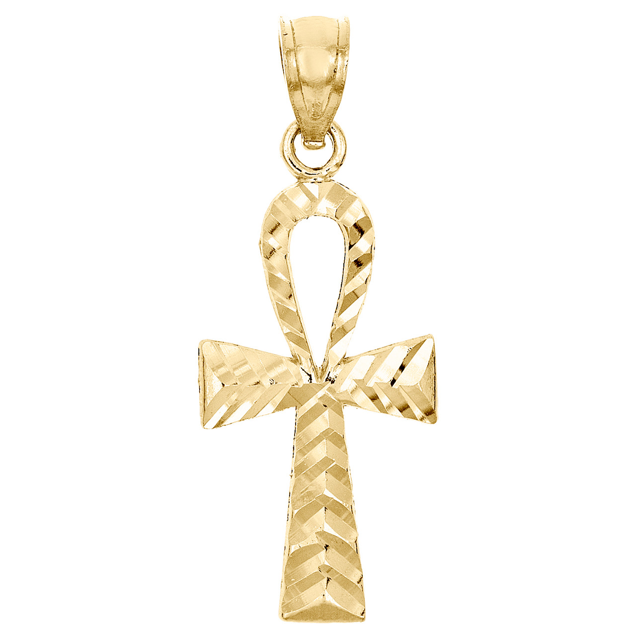 Mens Egyptian Ankh Cross Pendant 10k Yellow Gold Diamond Cut Ankh Cross 2 inch