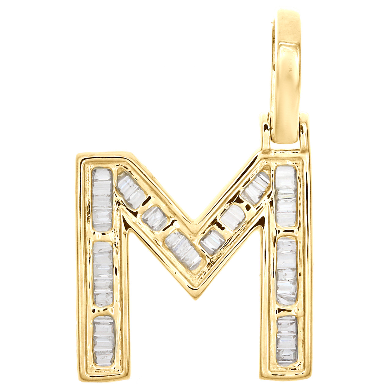 10K Yellow Gold Baguette Diamond Letter M Mini Pendant 1
