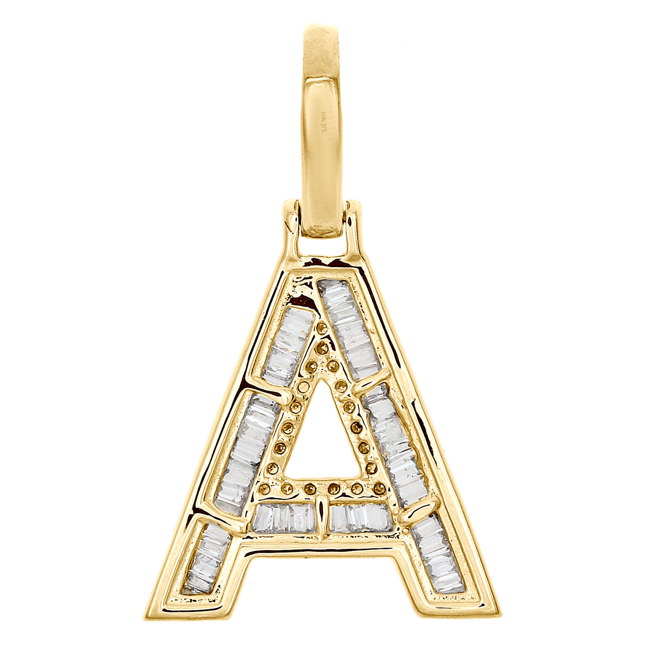 10K Yellow Gold Baguette Diamond Letter A Mini Pendant 1