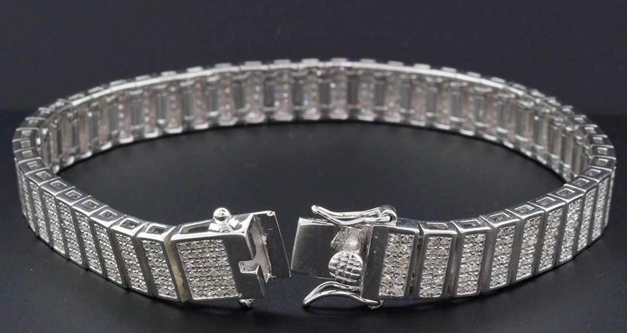 three square plate diamond bracelet in polished sterling silver —  circlesmith