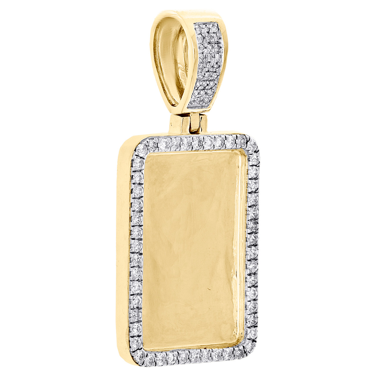 10K Yellow Gold Round Diamond Memory Picture Frame Pendant 1.65