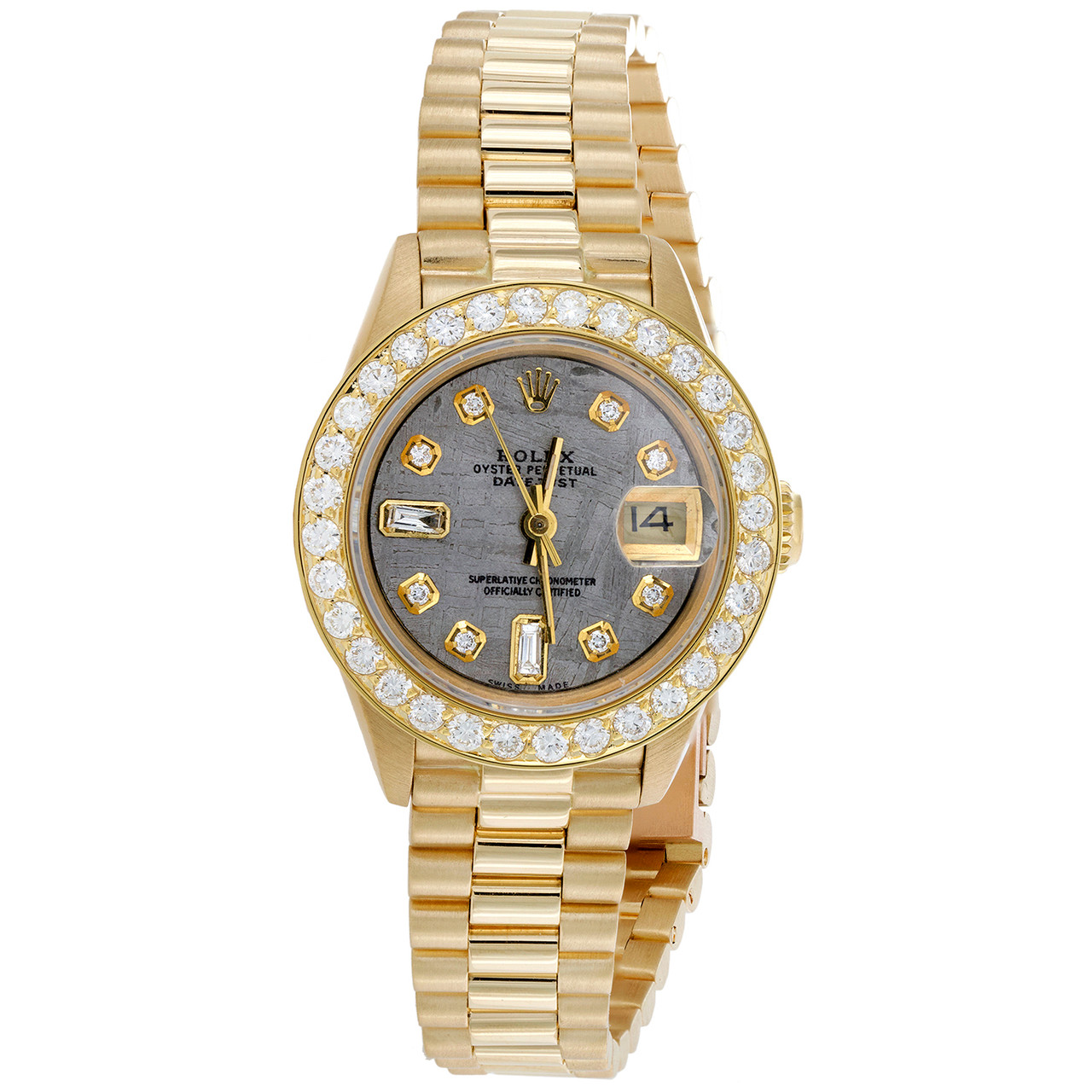 Montre Rolex Datejust President en or 18 carats avec cadran m t orite diamant 26 mm 1 55 ct