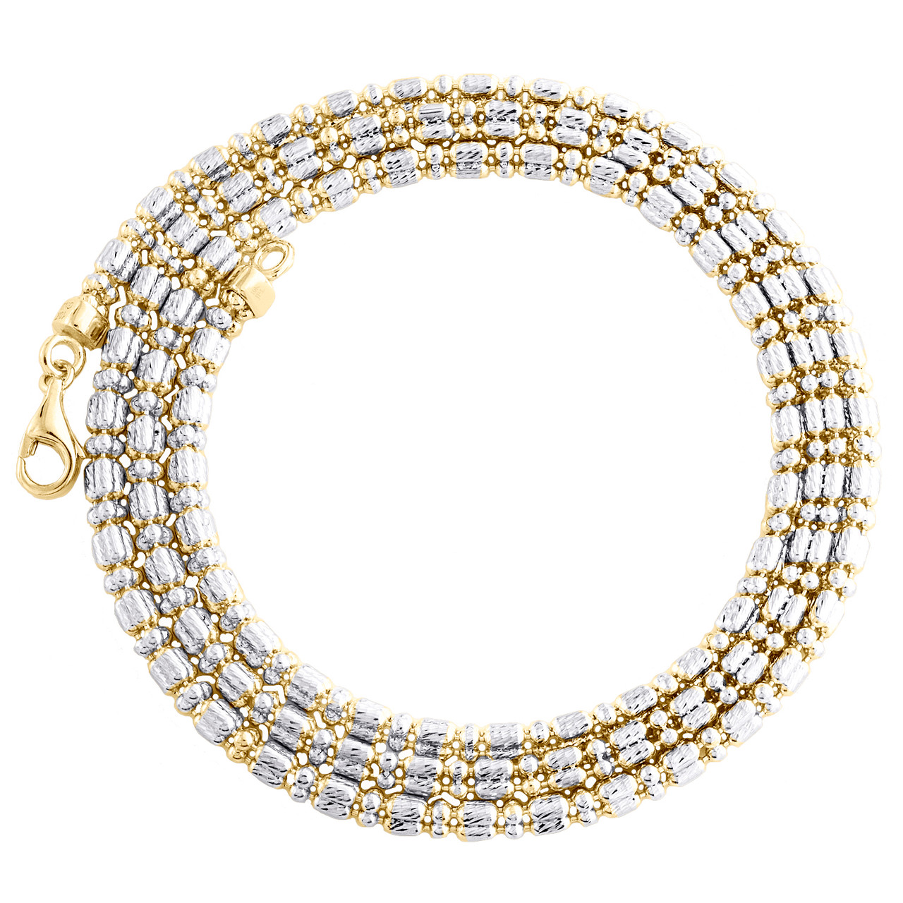 10K Yellow Gold Two Tone 2mm Diamond Cut Ice Chain Bead Necklace