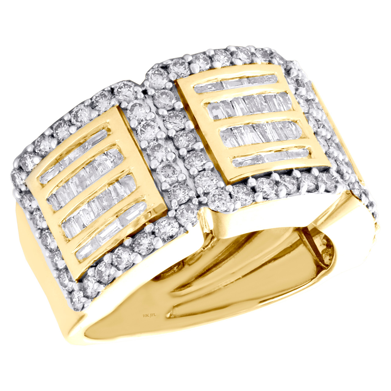 Alianza de bodas de oro amarillo de 10Q con diamantes baguette y redondos  Anillo llamativo de 12 mm 2 CT. - Diamantes y relojes JFL