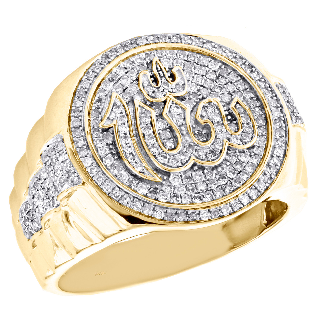 bague en or jaune 10 carats avec diamant rond Allah Islam arabe 18