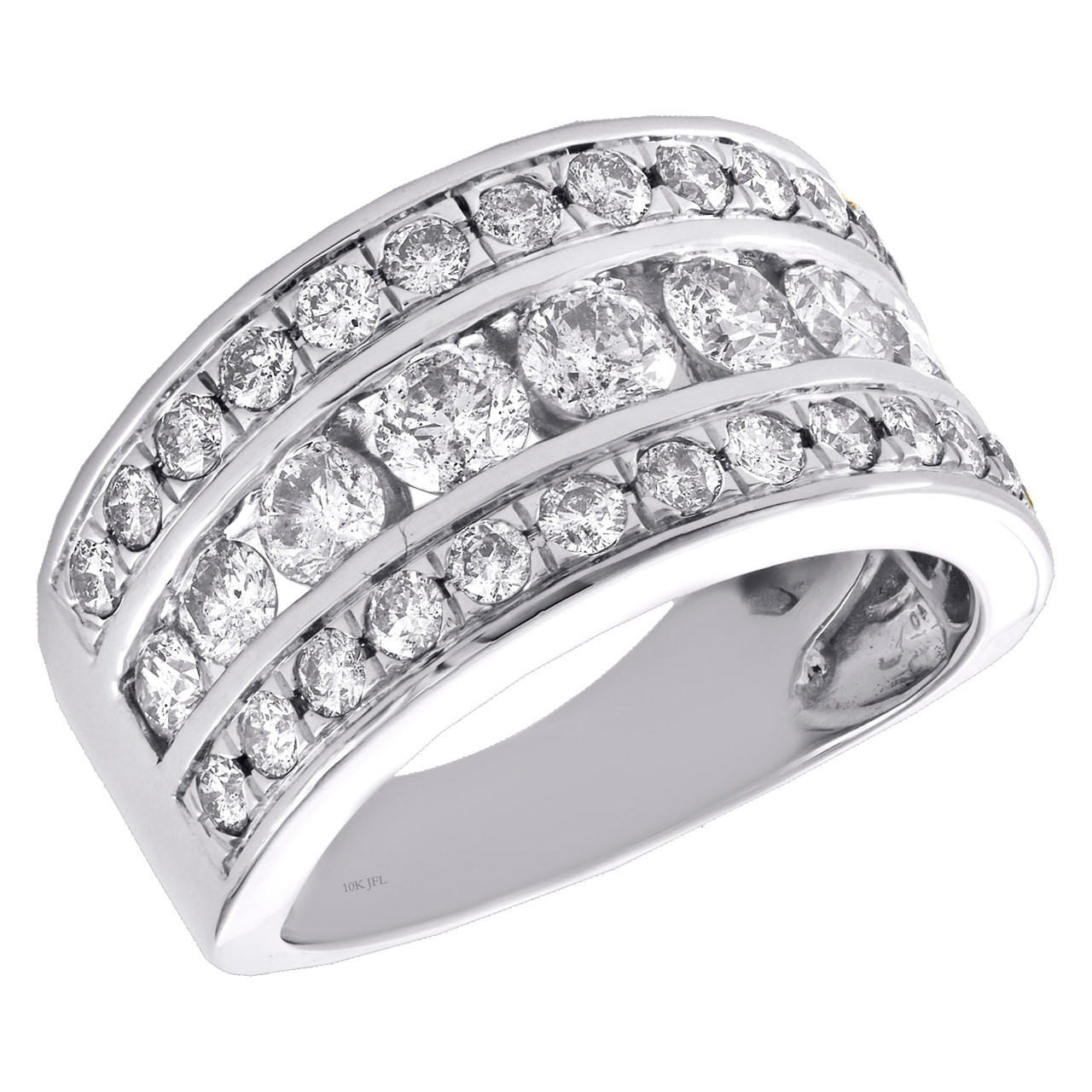 10k White Gold Channel Set Diamond Wedding Band 3 Row Anniversary Ring 2 CT.