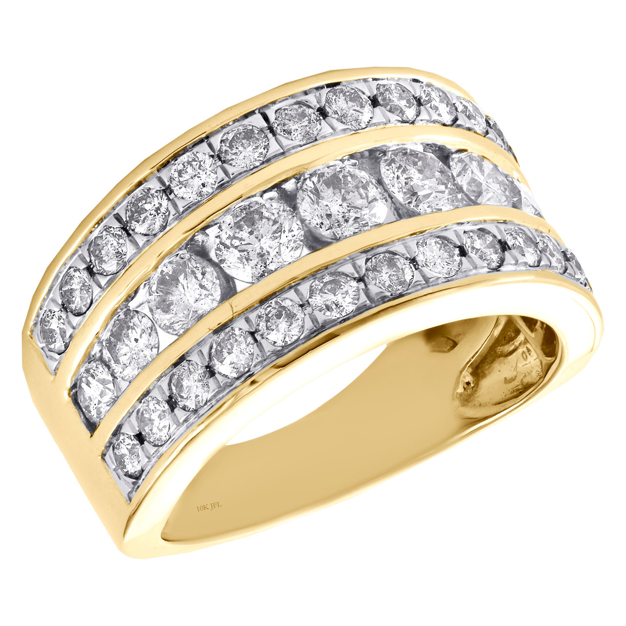 14k Yellow Gold Channel Set Diamond Wedding Band 3 Row Anniversary Ring 2  CT.