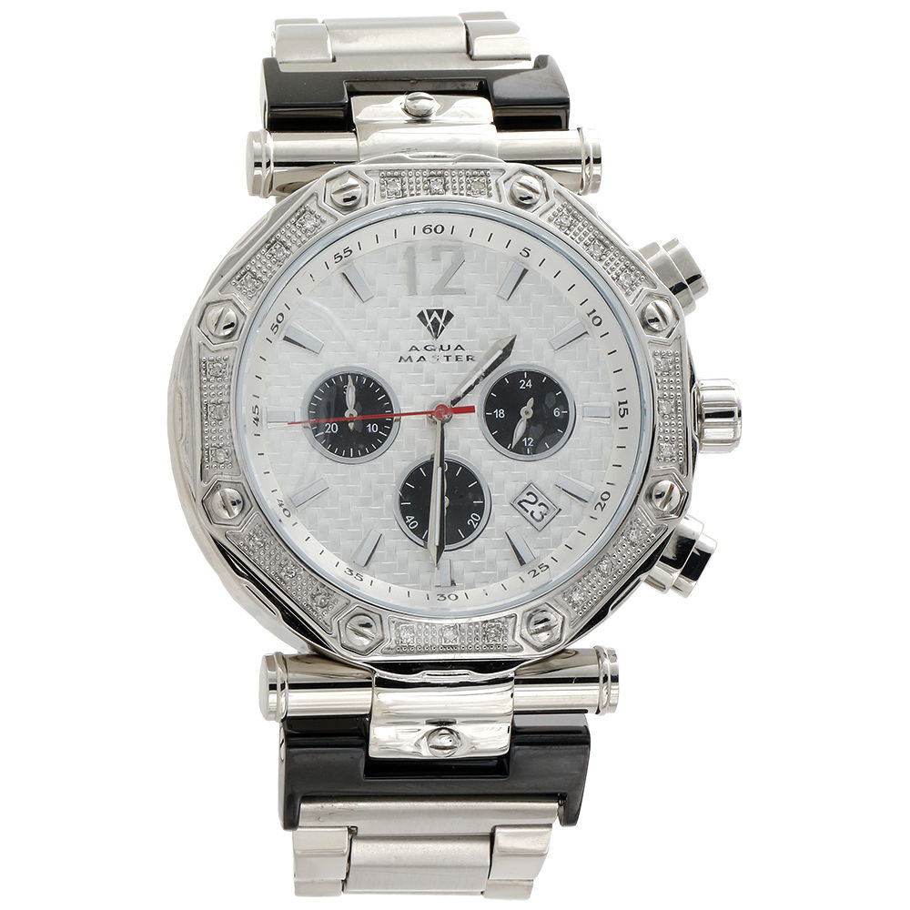 Mens Aqua Master Jojino Diamond Watch 47mm White Stainless Steel W 